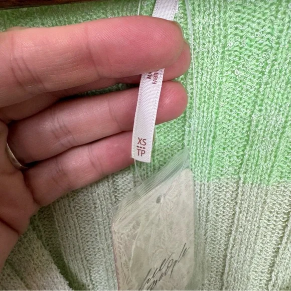 Free People Green White Collared Striped Button-Up Knit Top Flirt Cardi - Picture 5 of 8